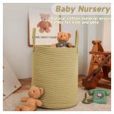 JMvicyroam Large Woven Laundry Basket Hamper,60L Cotton Rope Storage Bin for Blankets,Toys and Clothes,Decorative Tall Nursery Hamper for Living Room,Baby Nursery,Bathroom and Bedroom,Jute