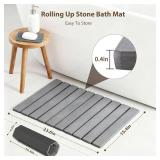 Foldable Stone Bath Mat for Bathroom with Absorbing Tray, 2-Piece Set Includes 24x16 Inch Quick Drying Diatomaceous Earth Bath Mat & 8x4 Inch Non-Slip Stone Tray for Sink, Space Saving Easy to Clean