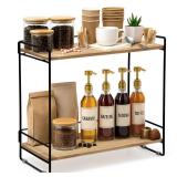LIBKEN Wooden Coffee Bar Rack 2-Tier Countertop Organizer with Detachable Back Rails Minimal Scandinavian Design Storage Shelf for Kitchen, Office, Coffee Station, Bar & Bathroom