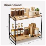 LIBKEN Wooden Coffee Bar Rack 2-Tier Countertop Organizer with Detachable Back Rails Minimal Scandinavian Design Storage Shelf for Kitchen, Office, Coffee Station, Bar & Bathroom