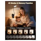 ReinHoo Clip on Light,9 Brightness+5 Color Rechargeable Desk Lamp,4000mAh Battery Operated Lights,450 Lumen 48 LED Desk Lamp with Clamp Light,Cordless Reading Lamps for Bed/Headboard/Bedside Table POW