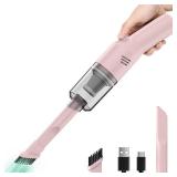 Auloea Portable Mini Car Vacuum Cleaner Pink, High Power Cordless(400g) Handheld Rechargeable Vacuum Cleaner for Desk V06