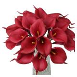 Jdsour Artificial Calla Lily Bridal Wedding Bouquet PU Latex Real Touch Flowers for Home Kitchen & Wedding Decorations-Burgundy
