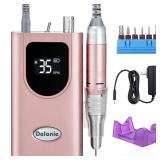 Delanie Professional Nail Drill High Torque 35000 RPM Rechargeable Portable Electric Nail File Filer for Acrylic Gel with Cuticle Bits, Salon Manicure Tool, Rose Gold