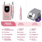 Delanie Professional Nail Drill High Torque 35000 RPM Rechargeable Portable Electric Nail File Filer for Acrylic Gel with Cuticle Bits, Salon Manicure Tool, Rose Gold