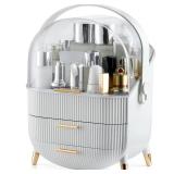 CANITORON Makeup Organizer,Skincare Organizer with 2 Drawers and Transparent Cover,Cosmetic Display Case for Vanity Organizer and Bathroom Countertop Storage.(White)