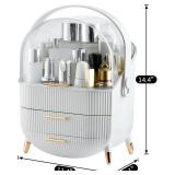 CANITORON Makeup Organizer,Skincare Organizer with 2 Drawers and Transparent Cover,Cosmetic Display Case for Vanity Organizer and Bathroom Countertop Storage.(White)