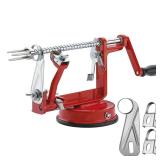 Apple Peeler Corer, Long lasting Chrome Cast Magnesium Alloy Apple Peeler Slicer Corer with Stainless Steel Blades and Powerful Suction Base for Apples and Potato(Red)