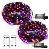2 Pack Halloween Fairy Lights Plug in, 33Ft 100 LED Micro Starry String Lights with Remote Timer 8 Modes, IP68 Full Waterproof Twinkle Lights for Indoor Halloween Decor (Orange Purple)