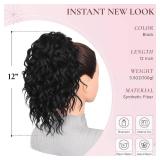 ZQIAN BEAUTY Clip on Ponytails for Women - 12 Inch Curly Black Ponytail Extension, Curly Pony Tails Hair Extensions, Synthetic Hair Extensions Ponytail, Natural Hair Pieces for Women (Color: Black)