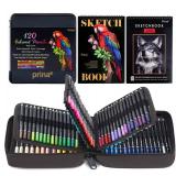 PRINA Art Supplies 120 Colors Colored Pencils Set for Adults Coloring Books with Sketchbook, Professional Vibrant Artists Coloring Pencils for Drawing Sketching Blending Shading, Soft Core Oil Based