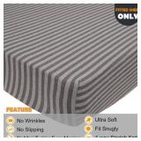 Twin Size Fitted Sheet Only - 4-Way Stretch Jersey Knit, T-Shirt Feeling & Ultra Soft, Wrinkle Free, Non-Slip & Snug Fit for Mattress (Deep: 5-16) - Gray & Black, Twin