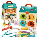 Lehoo Castle Veterinarian Playset for Kids, Pet Vet Toys Doctor Kit for Toddlers 3-5, Critter Clinic Toy with Keys, Pet Care Playset Hospital, Pretend Play Toy for Toddlers 1-3