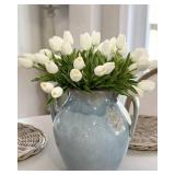 Beferr White Tulips Artificial Flowers 18Pcs Faux Silk Tulip Real Touch Tulip Fake Flowers Bouquets Arrangements for Mother