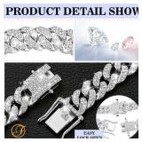 Silver Dog Chain Collar Diamond Cuban Link Dog Collar 13mm Wide Dog Necklace Metal Cat Chain Pet Crystal Collar Jewelry Accessories for Small Medium Large Dogs Cats(10inch)