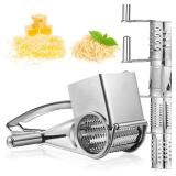 Honoson Rotary Cheese Grater Stainless Steel Handheld Rotary Parmesan Grater Cheese Cutter Slicer Shredder with 4 Stainless Drum for Grating Hard Chocolate Nuts Kitchen Tool