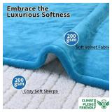 Fantico Heated Electric Blankets - Soft Flannel Heating Throw Electric Blanket with 6 Heat Settings Twin Size 62 x 84 Teal - Velvet & Sherpa