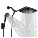 Seacity Wide Rain Shower Head With 5 Modes Handheld Showerheads, High Pressure Showerhead Combo with Extension Arm for Bathroom Accessories, Adjustable Shower Head with Anti-Clog Nozzles (Black)