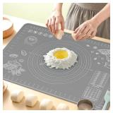 Silicone Baking Mat 24 x 16 Extra Thick Non-stick Pastry Mat with Measurements and Edge Heightening, Food Grade Silicone for Countertop Dough Rolling Making Bread, Cookies, Pizza, Fondant, Pasta