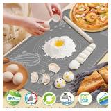 Silicone Baking Mat 24 x 16 Extra Thick Non-stick Pastry Mat with Measurements and Edge Heightening, Food Grade Silicone for Countertop Dough Rolling Making Bread, Cookies, Pizza, Fondant, Pasta