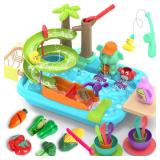 4-in-1 Play Kitchen Sink Toy Set with Running Water, Cutting Food Toys, Montessori Educational Pretend Play for Girls & Boys Ages 3+