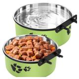 Dog Crate Water Bowl, ShineMe 54oz & 34oz Stainless Steel No Spill Crate Food and Water Bowl, Kennel Bowls Mountable for Medium and Large Dogs, Cats and Pets, Set of 2, PINK (7.1x2.9 & 6.2x2.6