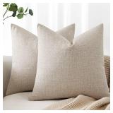 MIULEE Pack of 2 Decorative Linen Burlap Textured Pillow Covers Farmhouse Boho Accent Pillowcases Spring Home Decor for Couch Sofa Bedroom Living Room 18x18 Inch Taupe