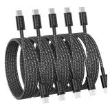 USB C to USB C Cable, 5Pack 6FT 60W(3.1A) Nylon Braided USB C Charger Cable for for iPhone 17/ iPhone 16/16 Plus/16 Pro Max/15/15 Plus/15 Pro Max, MacBook Pro, iPad Pro Air,Samsung S24/S24 Ultra/S23