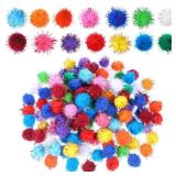 Jeffdad 100 Pcs Glitter Pom Pom Balls 1 inch, Assorted Sparkle Glitter Pom Poms Balls for Arts Craft Soft and Fluffy Craft Pompoms for Crafts DIY Decorations Multicolored