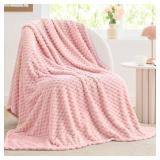 BEDELITE Valentine Day Fleece Decorative Blanket - 3D Jacquard Pink Throw Blankets for Women