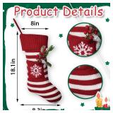 Anshome Large Christmas Stockings, Knitted Xmas Stockings Fireplace Hanging Xmas Stockings Decoration Red Stripe Snowflake Knitted Hanging Stockings Ornaments for Family Holiday Season Decor