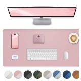 Non-Slip Desk Pad,Mouse Pad,Waterproof PVC Leather Desk Table Protector,Non-Slip PU Leather Desk Blotter, Easy Clean Laptop Desk Writing Mat for Office Work/Home/Decor(Light Pink, 24 x 13.7)