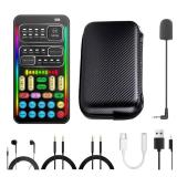i9 Real-Time Voice Changer with Sound Card 8 Voice Effects, Full Accessories Included (Mini Mic, Monitor Earphone, 2 Adapters), Plug & Play, Compatible with PC, PS5, Xbox, Switch, Android & iO