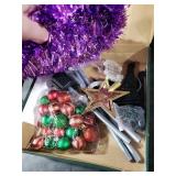 SINTENILL 5 FT Pop Up Christmas Tree with Timer Lights and Decorations, Purple Tinsel Artificial Christmas Tree with 24 Balls Ornaments, Collapsible Pencil Tree for Xmas Home Office Party Decor