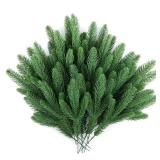 Hananona 50 Pcs Artificial Pine Branches Christmas Greenery Plants Pine Needles DIY Cedar Picks and Sprays Accessories for Christmas Garland Wreath Craft and Home Decor (50, Green)