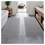 MIULEE Set of 2 Waffle Bathroom Runner Rugs, Boho Bath Rugs Non Slip Washable, Super Absorbent Runner Bath Mats, Rubber Backed, Ideal for Hallway Laundry Room, Light Grey, 2