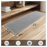 MIULEE Set of 2 Waffle Bathroom Runner Rugs, Boho Bath Rugs Non Slip Washable, Super Absorbent Runner Bath Mats, Rubber Backed, Ideal for Hallway Laundry Room, Light Grey, 2