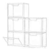 Freebat Stackable Storage Bins, Clear Acrylic Display Case, 5-Pack Acrylic Boxes with Lids, Clear Storage Containers Storage for Handbags, Collectibles & Figures