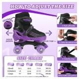 HXWY Kids Roller Skates for Boys Girls Child, Adjustable 4 Sizes Roller Skates for Adult and Youth with Light Up Wheels, Black Purple Patines para ninas for Outdoor Indoor Sports (Large - Youth (4-7)