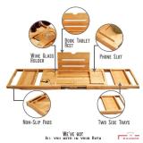 XcE Foldable Bamboo Bathtub Caddy Tray - Expandable to 41 Inches with Non-Slip Pads & Book Stand for Couples Luxury Bath