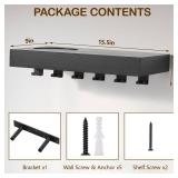 Wishtofly Tonal Accessory Shelf, Wall Mount Floating Shelf Organizer Fits Various Home Gym Accessories, Heavy Duty Space Saving Tonal Storage Rack with 6 T-Locks Clips Hooks Adapters Hanger, Black