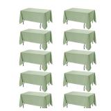 Dailyset 10-Pack Sage Green Tablecloths for Rectangle Tables, 70 x 120 Inches, Stain-Resistant Polyester Fabric for 6 Foot Tables - Washable Table Covers for Weddings, Birthday Parties, Events