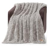UGG Adalee Faux Fur Throw Blanket Luxury Lightweight Cozy Soft Throw for Couch Bed or Chair Hypoallergenic Machine Washable Double-Sided Fluffy Blanket Home Decor, 50-inch x 70-inch, Seal Grey