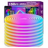 NUERPO 150Ft Neon Rope Lights,Flexible Led Rope Lights Control with App/Remote,Multiple Modes Light,IP65 Outdoor RGB Led Light Waterproof (150Ft Neon Rope Lights)