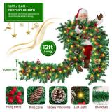 Mduvoz Christmas Garland, 12FT Prelit Christmas Garland with 100 LED Lights, Greenery Xmas Garland with 20 Pine Cones 90 Red Berry Christmas Decoration for Indoor Outdoor Home Mantel Fireplace