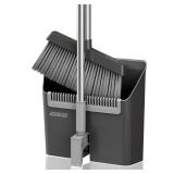 JOYMOOP Black Broom and Dustpan Set, Upright Angle Design with Built-in Comb Teeth for Home, Office, Hardwood Floors, Pet Hair