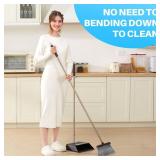 JOYMOOP Black Broom and Dustpan Set, Upright Angle Design with Built-in Comb Teeth for Home, Office, Hardwood Floors, Pet Hair