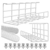 Under Desk Cable Management Tray - Under Desk Cable Organizer for Wire Management. Super Sturdy Desk Cable Tray. Perfect Standing Desk Cable Management Rack (White Wire Tray - Set of 2X 16