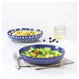 Selamica 9.6 Pasta Bowls Set of 4, 51 OZ Large Salad Bowls, Ceramic Wide and Shallow Serving Bowls for Soup, Dinner, Microwave & Dishwasher Safe, Vintage Blue