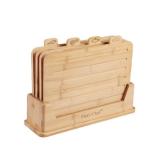Fiery Chef 14.56L x 11W Bamboo Cutting Board Set of 4 - Wood Cutting Board Set with Holder, Chopping Boards Set with Food Icons, Juice Groove - Ideal for Meat, Fish, Bread, Vegetable, Fruit Chopping